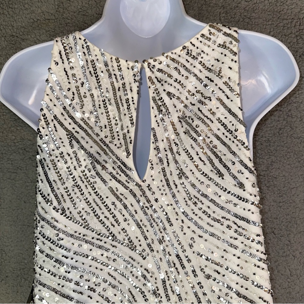 NWT ADRIANNA PAPELL Beaded Sequined Trapeze Mesh Shift Dress - Picture 7 of 11